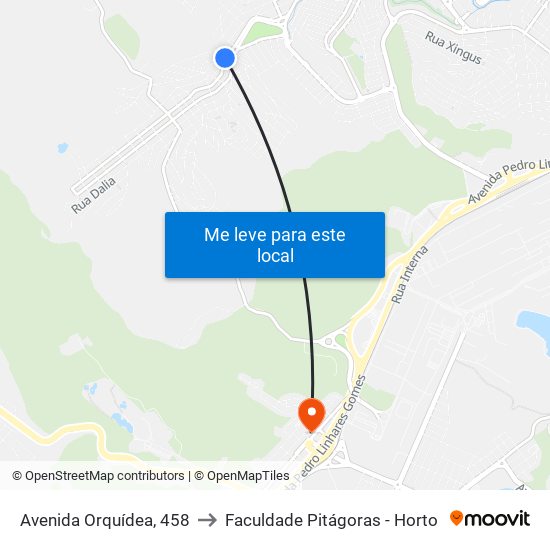 Avenida Orquídea, 458 to Faculdade Pitágoras - Horto map