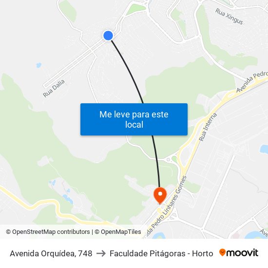 Avenida Orquídea, 748 to Faculdade Pitágoras - Horto map