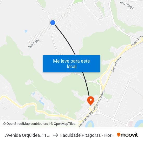 Avenida Orquídea, 1140 to Faculdade Pitágoras - Horto map