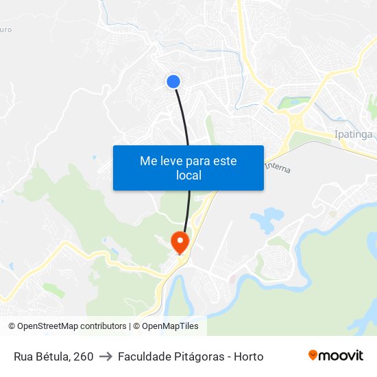 Rua Bétula, 260 to Faculdade Pitágoras - Horto map