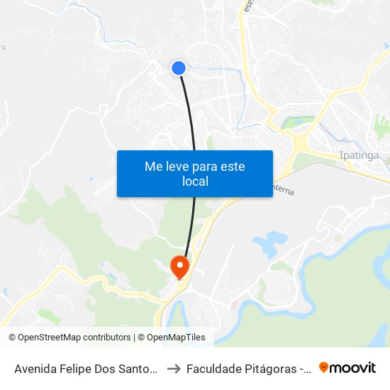 Avenida Felipe Dos Santos, 1038 to Faculdade Pitágoras - Horto map