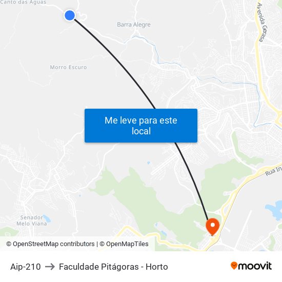 Aip-210 to Faculdade Pitágoras - Horto map