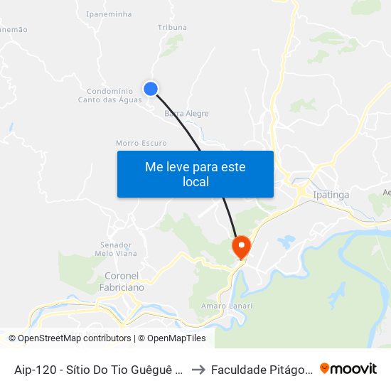 Aip-120 - Sítio Do Tio Guêguê (Sentido Tribuna) to Faculdade Pitágoras - Horto map