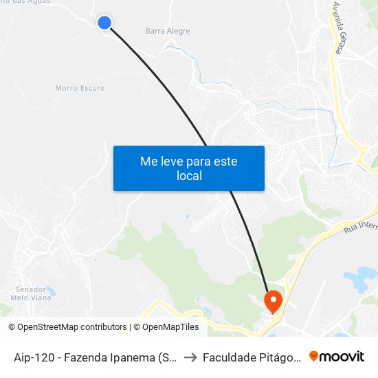 Aip-120 - Fazenda Ipanema (Sentido Ipatinga) to Faculdade Pitágoras - Horto map
