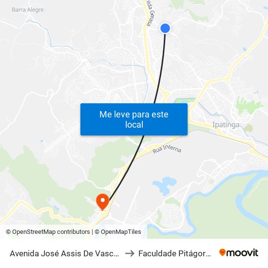 Avenida José Assis De Vasconcelos, 619 to Faculdade Pitágoras - Horto map