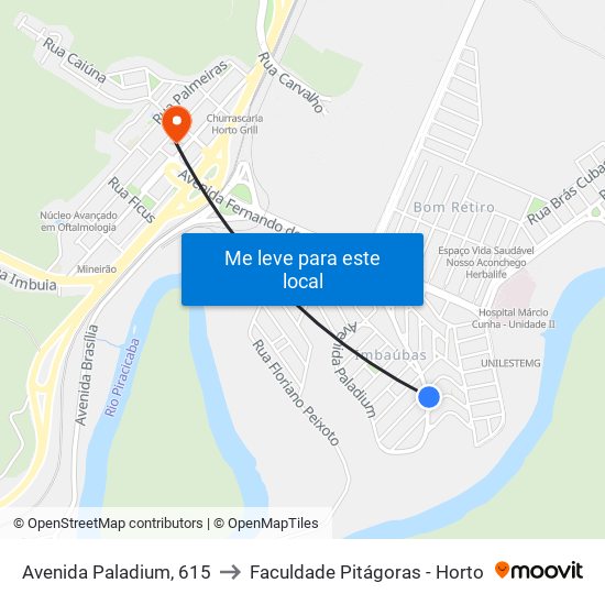 Avenida Paladium, 615 to Faculdade Pitágoras - Horto map