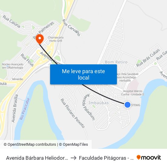 Avenida Bárbara Heliodora, 725 to Faculdade Pitágoras - Horto map