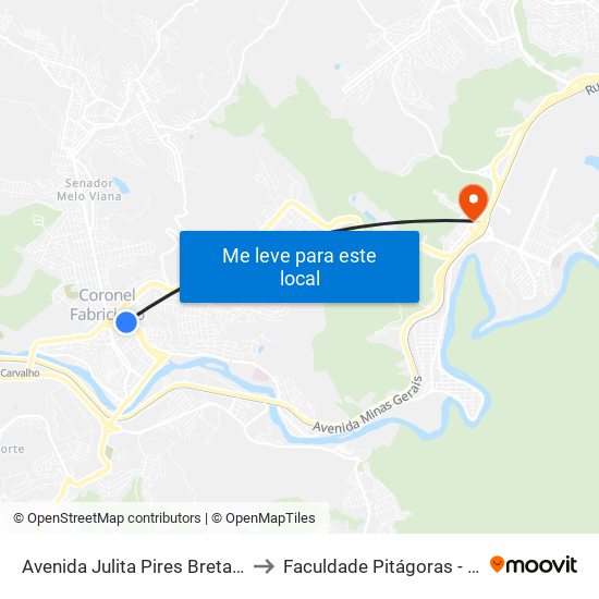 Avenida Julita Pires Bretas, 930 to Faculdade Pitágoras - Horto map