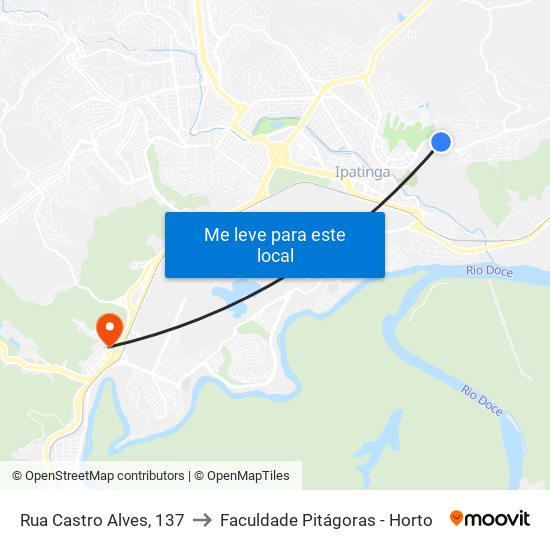 Rua Castro Alves, 137 to Faculdade Pitágoras - Horto map