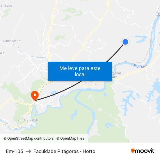 Em-105 to Faculdade Pitágoras - Horto map