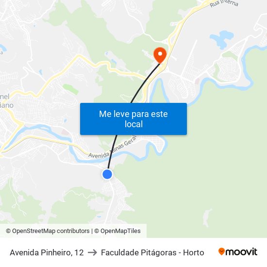 Avenida Pinheiro, 12 to Faculdade Pitágoras - Horto map