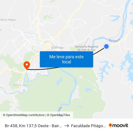 Br-458, Km 137,5 Oeste - Bairro Porto Seguro to Faculdade Pitágoras - Horto map