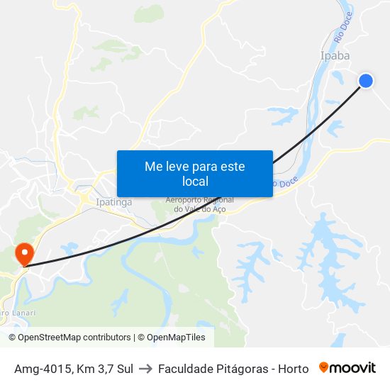 Amg-4015, Km 3,7 Sul to Faculdade Pitágoras - Horto map