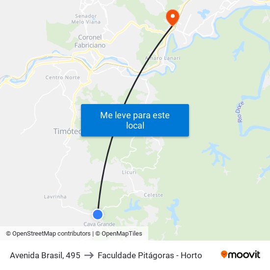 Avenida Brasil, 495 to Faculdade Pitágoras - Horto map
