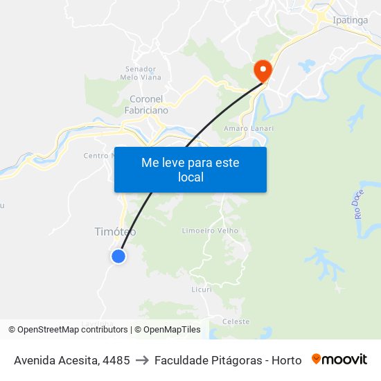 Avenida Acesita, 4485 to Faculdade Pitágoras - Horto map