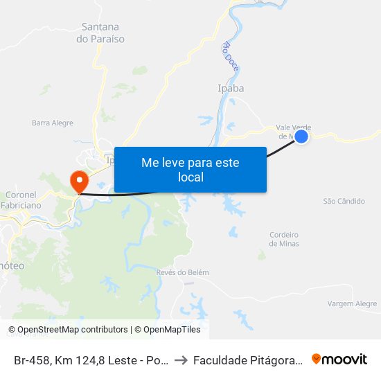 Br-458, Km 124,8 Leste - Ponto Caipira to Faculdade Pitágoras - Horto map