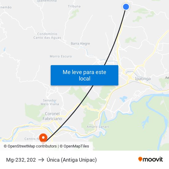 Mg-232, 202 to Única (Antiga Unipac) map