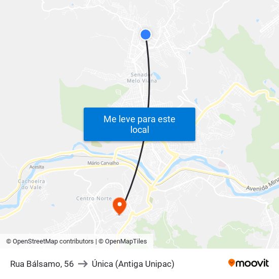 Rua Bálsamo, 56 to Única (Antiga Unipac) map