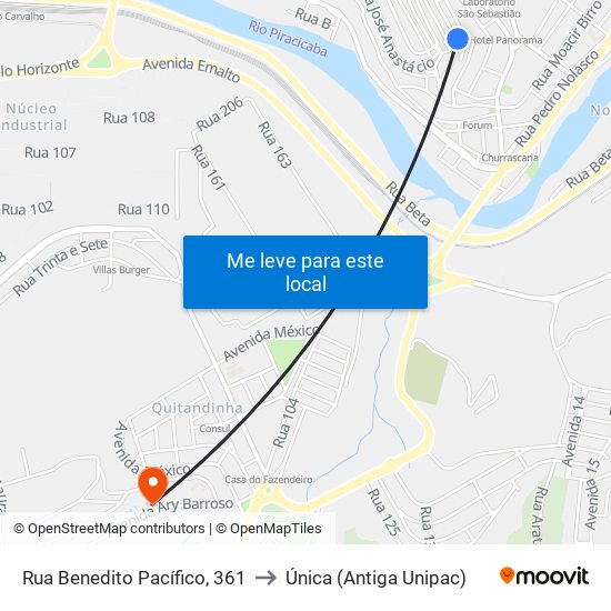 Rua Benedito Pacífico, 361 to Única (Antiga Unipac) map