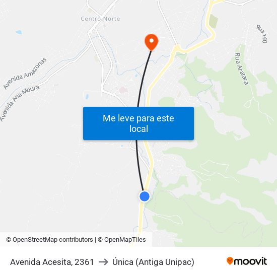 Avenida Acesita, 2361 to Única (Antiga Unipac) map