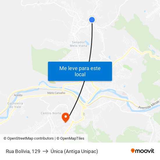 Rua Bolívia, 129 to Única (Antiga Unipac) map