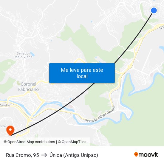 Rua Cromo, 95 to Única (Antiga Unipac) map