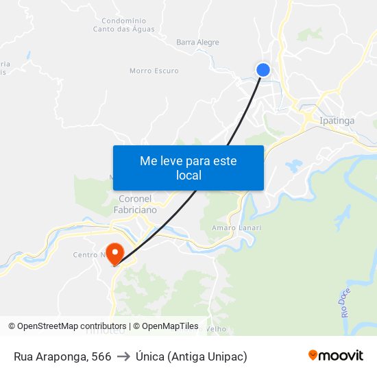 Rua Araponga, 566 to Única (Antiga Unipac) map