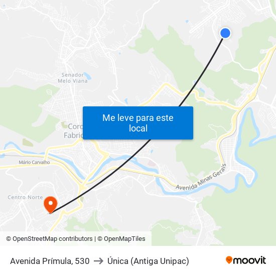 Avenida Prímula, 530 to Única (Antiga Unipac) map