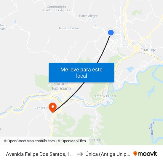 Avenida Felipe Dos Santos, 1038 to Única (Antiga Unipac) map