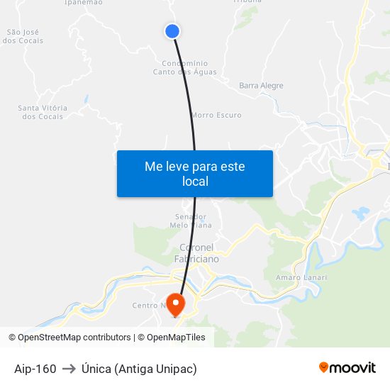 Aip-160 to Única (Antiga Unipac) map