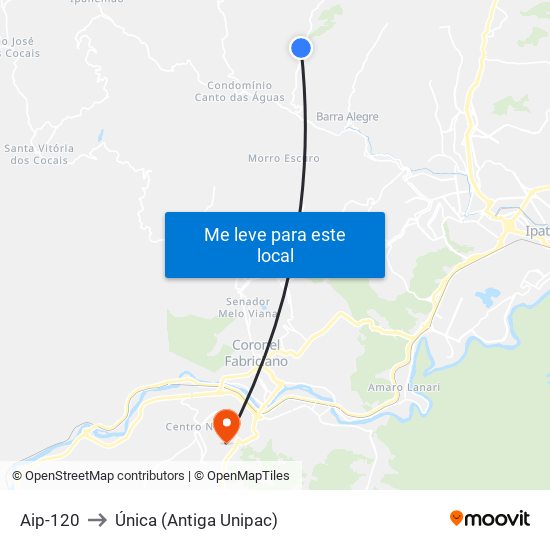 Aip-120 to Única (Antiga Unipac) map