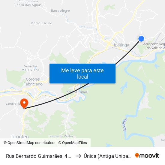 Rua Bernardo Guimarães, 471 to Única (Antiga Unipac) map