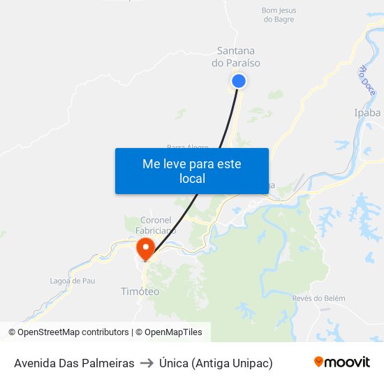 Avenida Das Palmeiras to Única (Antiga Unipac) map