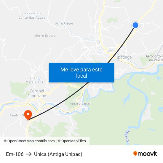 Em-106 to Única (Antiga Unipac) map