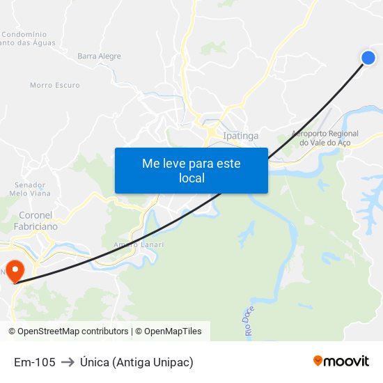 Em-105 to Única (Antiga Unipac) map