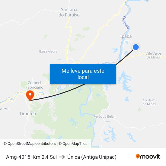 Amg-4015, Km 2,4 Sul to Única (Antiga Unipac) map