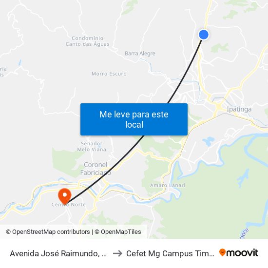 Avenida José Raimundo, 3455 to Cefet Mg Campus Timóteo map