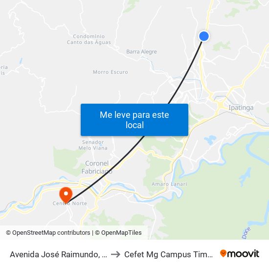 Avenida José Raimundo, 281 to Cefet Mg Campus Timóteo map