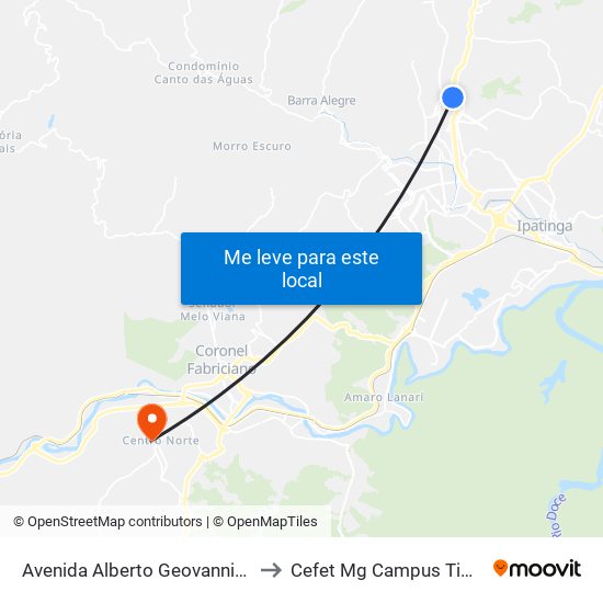 Avenida Alberto Geovannini, 575 to Cefet Mg Campus Timóteo map