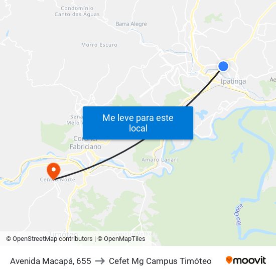 Avenida Macapá, 655 to Cefet Mg Campus Timóteo map