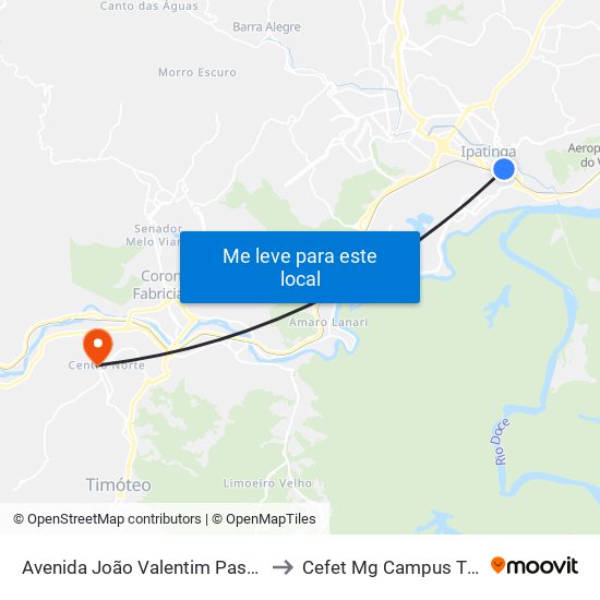 Avenida João Valentim Pascoal, 255 to Cefet Mg Campus Timóteo map