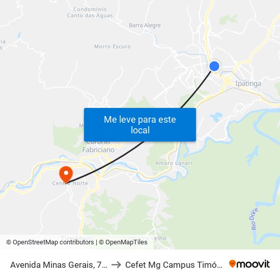 Avenida Minas Gerais, 755 to Cefet Mg Campus Timóteo map