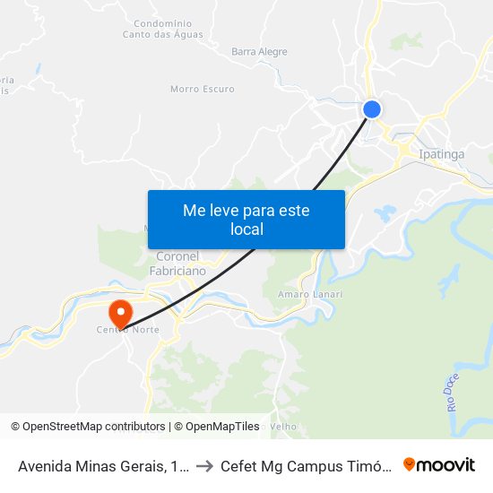 Avenida Minas Gerais, 143 to Cefet Mg Campus Timóteo map