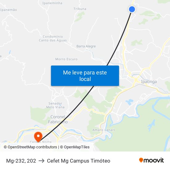 Mg-232, 202 to Cefet Mg Campus Timóteo map