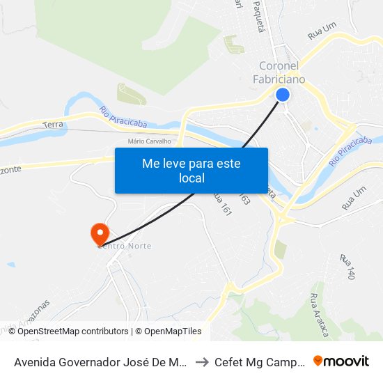 Avenida Governador José De Magalhães Pinto, 203 to Cefet Mg Campus Timóteo map