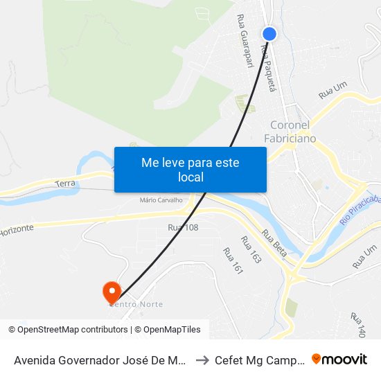 Avenida Governador José De Magalhães Pinto, 1726 to Cefet Mg Campus Timóteo map