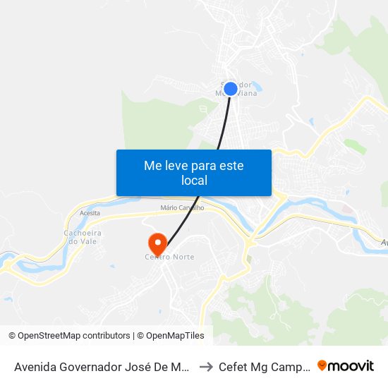 Avenida Governador José De Magalhães Pinto, 2558 to Cefet Mg Campus Timóteo map