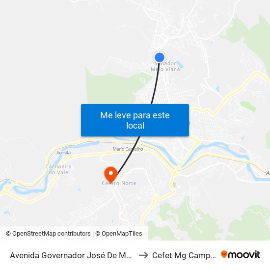 Avenida Governador José De Magalhães Pinto, 2994 to Cefet Mg Campus Timóteo map