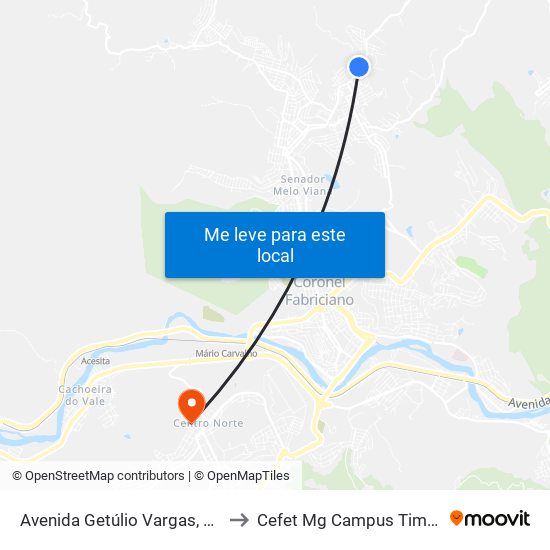 Avenida Getúlio Vargas, 1355 to Cefet Mg Campus Timóteo map