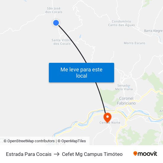 Estrada Para Cocais to Cefet Mg Campus Timóteo map